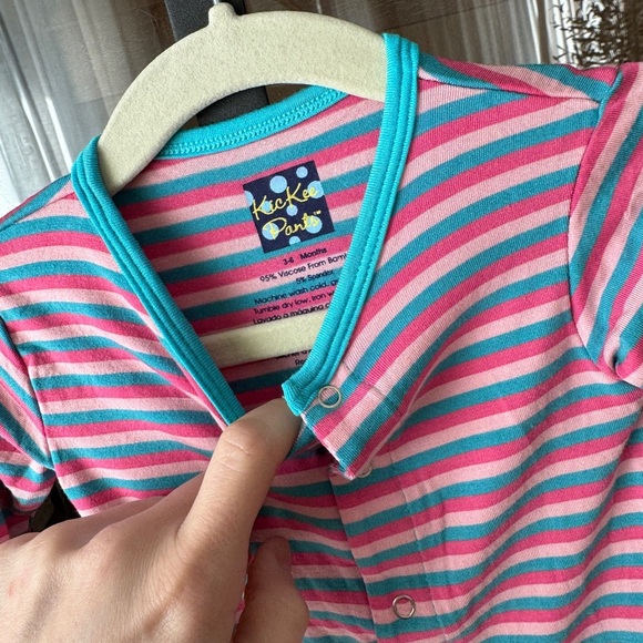 Kickee Pants bamboo coverall playsuit romper baby girl flamingo stripes footies - Picture 2 of 4